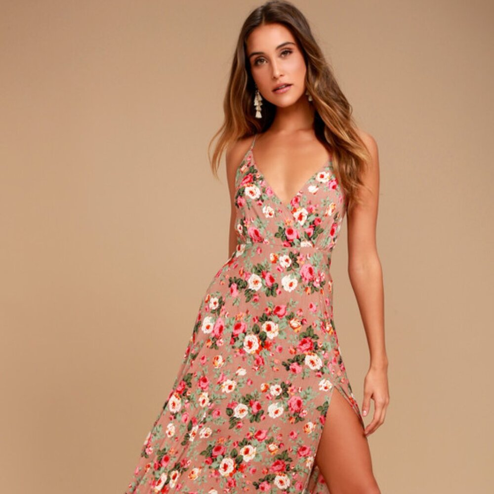 Lulus Everlasting Bliss blush floral maxi dress